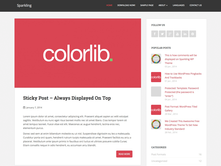 Sparkling - Template WordPress Modern Gratis dari Colorlib